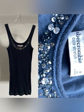 ABERCROMBIE Kids VINTAGE Y2K A&F Cute Stretch BEADED TANK TOP Size Medium